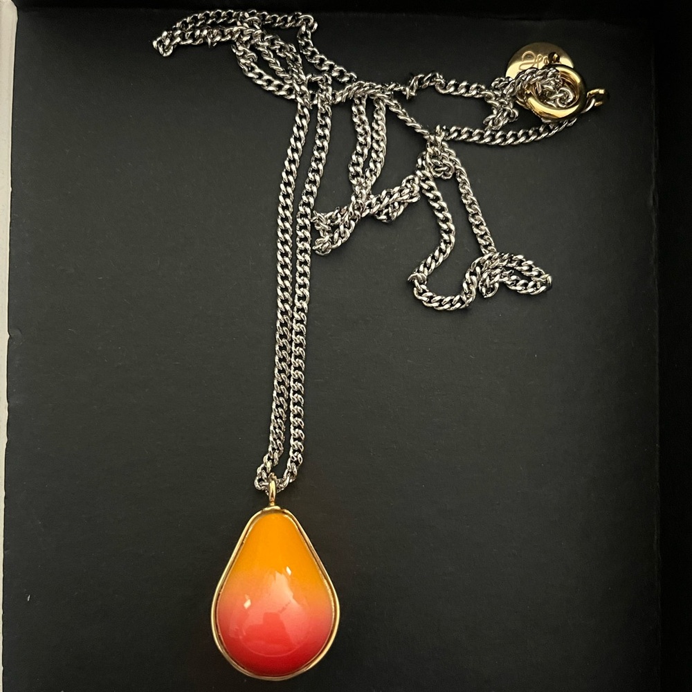 LOEWE Elegant Gold/Silver and Orange Pear/Teardrop Necklace